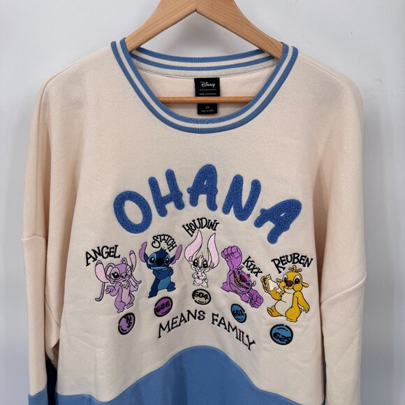 Her Universe Disney Lilo Stitch Ohana Sweatshirt Womens 2X White‎ Blue NEW - Picture 2 of 8
